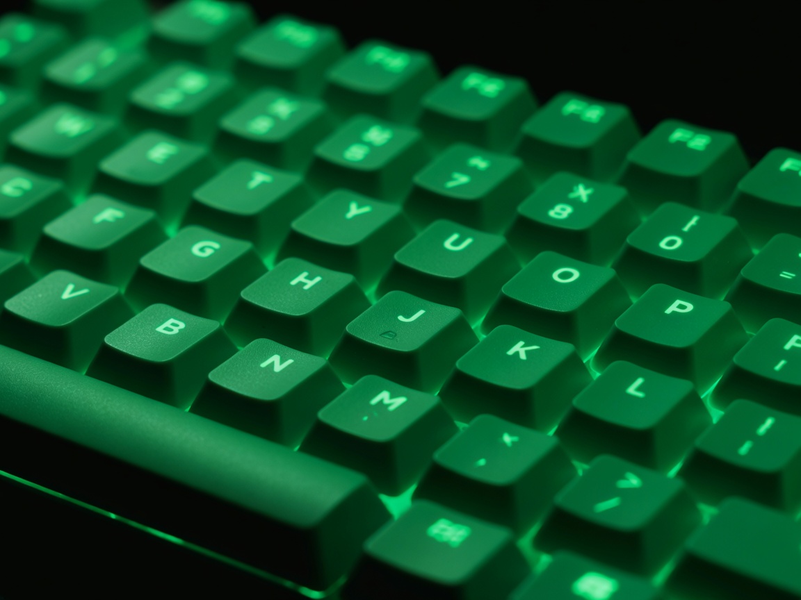 Macro shot of a keyboard illuminated in green